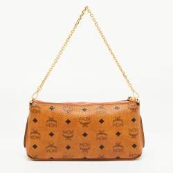 MCM Cognac Visetos Coated Canvas and Leather Millie Chain Clutch