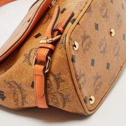 MCM Cognac Visetos Coated Canvas and Leather Flap Crossbody Bag