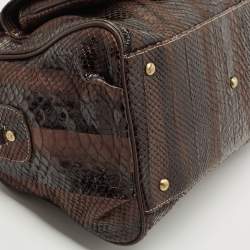 MCM Dark Brown Python Embossed Leather Front Pocket Satchel