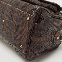 MCM Dark Brown Python Embossed Leather Front Pocket Satchel