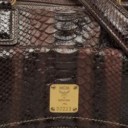 MCM Dark Brown Python Embossed Leather Front Pocket Satchel