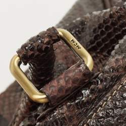 MCM Dark Brown Python Embossed Leather Front Pocket Satchel