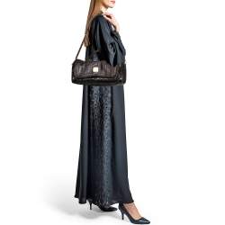 MCM Dark Brown Python Embossed Leather Front Pocket Satchel
