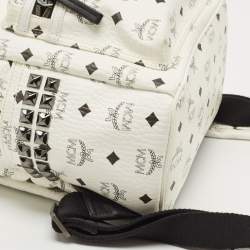 MCM White Visetos Coated Canvas Small Studs Stark Backpack
