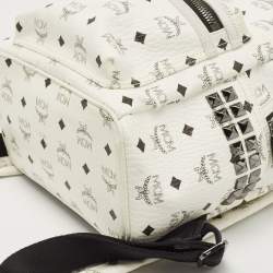 MCM White Visetos Coated Canvas Small Studs Stark Backpack