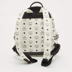 MCM White Visetos Coated Canvas Small Studs Stark Backpack