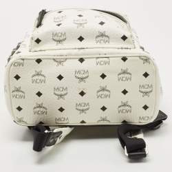 MCM White Visetos Coated Canvas Small Studs Stark Backpack