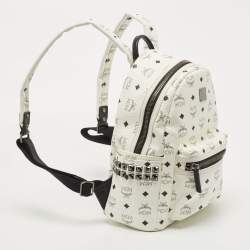 MCM White Visetos Coated Canvas Small Studs Stark Backpack