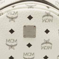 MCM White Visetos Coated Canvas Small Studs Stark Backpack