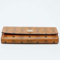 MCM Cognac Visetos Coated Canvas Heritage Flap Continental Wallet