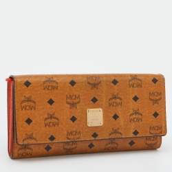 MCM Cognac Visetos Coated Canvas Heritage Flap Continental Wallet