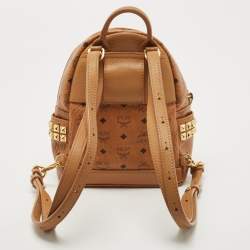 MCM Tan Visetos Coated Canvas and Leather Mini Studded Stark Bebe Boo Backpack