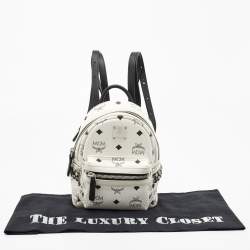MCM White/Black Visetos Coated Canvas And Leather Mini Stark-Bebe Boo Backpack