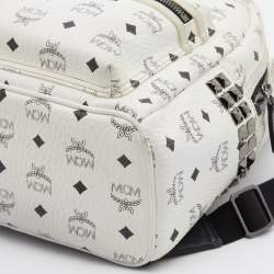 MCM White Visetos Coated Canvas Small Studs Stark Backpack