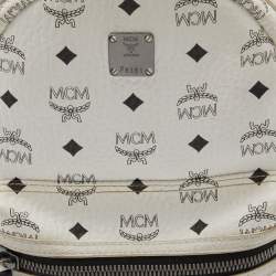 MCM White Visetos Coated Canvas Small Studs Stark Backpack