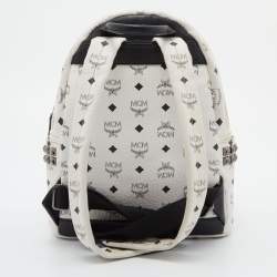 MCM White Visetos Coated Canvas Small Studs Stark Backpack