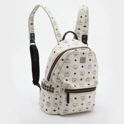 MCM White Visetos Coated Canvas Small Studs Stark Backpack
