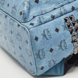 MCM Blue Visetos Coated Canvas Small Studs Stark Backpack