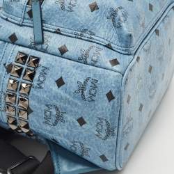 MCM Blue Visetos Coated Canvas Small Studs Stark Backpack