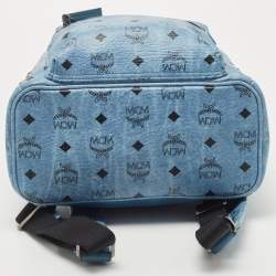 MCM Blue Visetos Coated Canvas Small Studs Stark Backpack