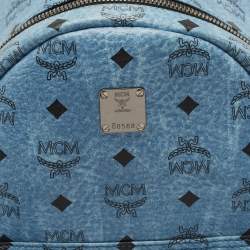 MCM Blue Visetos Coated Canvas Small Studs Stark Backpack