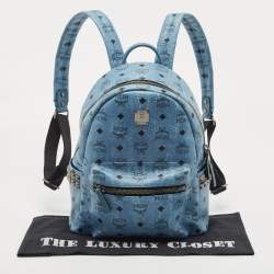 MCM Blue Visetos Coated Canvas Small Studs Stark Backpack