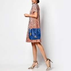 MCM Blue Leather RGB Story Drawstring Bucket Bag