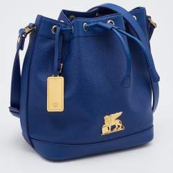 MCM Blue Leather RGB Story Drawstring Bucket Bag