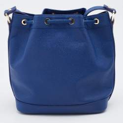 MCM Blue Leather RGB Story Drawstring Bucket Bag