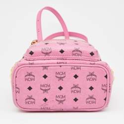 MCM Pink Visetos Coated Canvas and Leather Mini Studded Stark-Bebe Boo Backpack