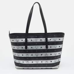 MCM Black/Silver Visetos Coated Canvas and Leather Shopper Tote