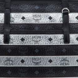 MCM Black/Silver Visetos Coated Canvas and Leather Shopper Tote
