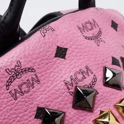 MCM Black/Pink Visetos Leather Large Studded Stark Backpack