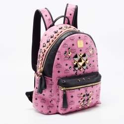 MCM Black/Pink Visetos Leather Large Studded Stark Backpack
