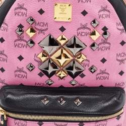 MCM Black/Pink Visetos Leather Large Studded Stark Backpack