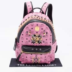 MCM Black/Pink Visetos Leather Large Studded Stark Backpack