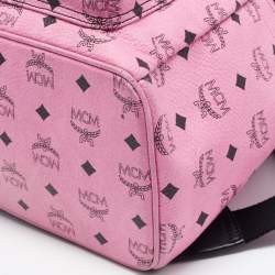 MCM Black/Pink Visetos Leather Large Studded Stark Backpack