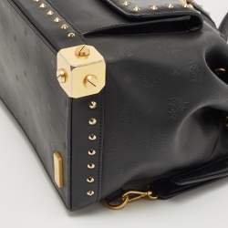 MCM Black Coated Canvas and Leather Studded Drawstring Backpack