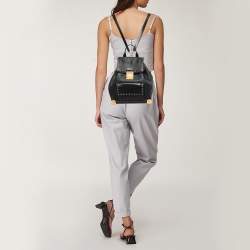 MCM Black Coated Canvas and Leather Studded Drawstring Backpack