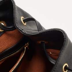 MCM Black Coated Canvas and Leather Studded Drawstring Backpack