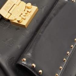 MCM Black Coated Canvas and Leather Studded Drawstring Backpack
