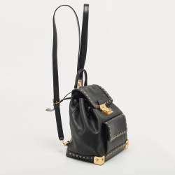 MCM Black Coated Canvas and Leather Studded Drawstring Backpack