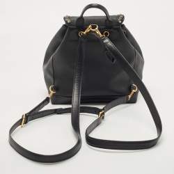 MCM Black Coated Canvas and Leather Studded Drawstring Backpack