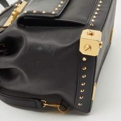 MCM Black Coated Canvas and Leather Studded Drawstring Backpack