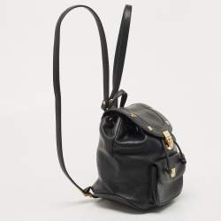 MCM Black Leather Mini Drawstring Backpack
