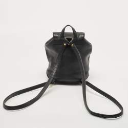 MCM Black Leather Mini Drawstring Backpack