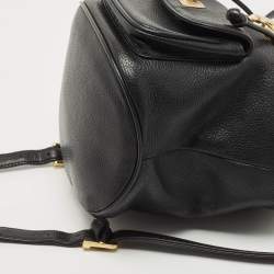 MCM Black Leather Mini Drawstring Backpack