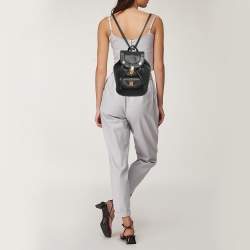MCM Black Leather Mini Drawstring Backpack