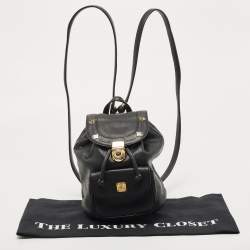 MCM Black Leather Mini Drawstring Backpack