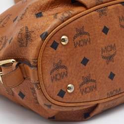 MCM Cognac Visetos Coated Canvas and Leather Hobo